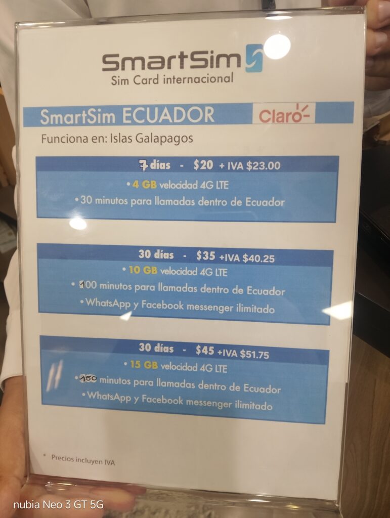Quito airport SIM card prices 2026 2027
